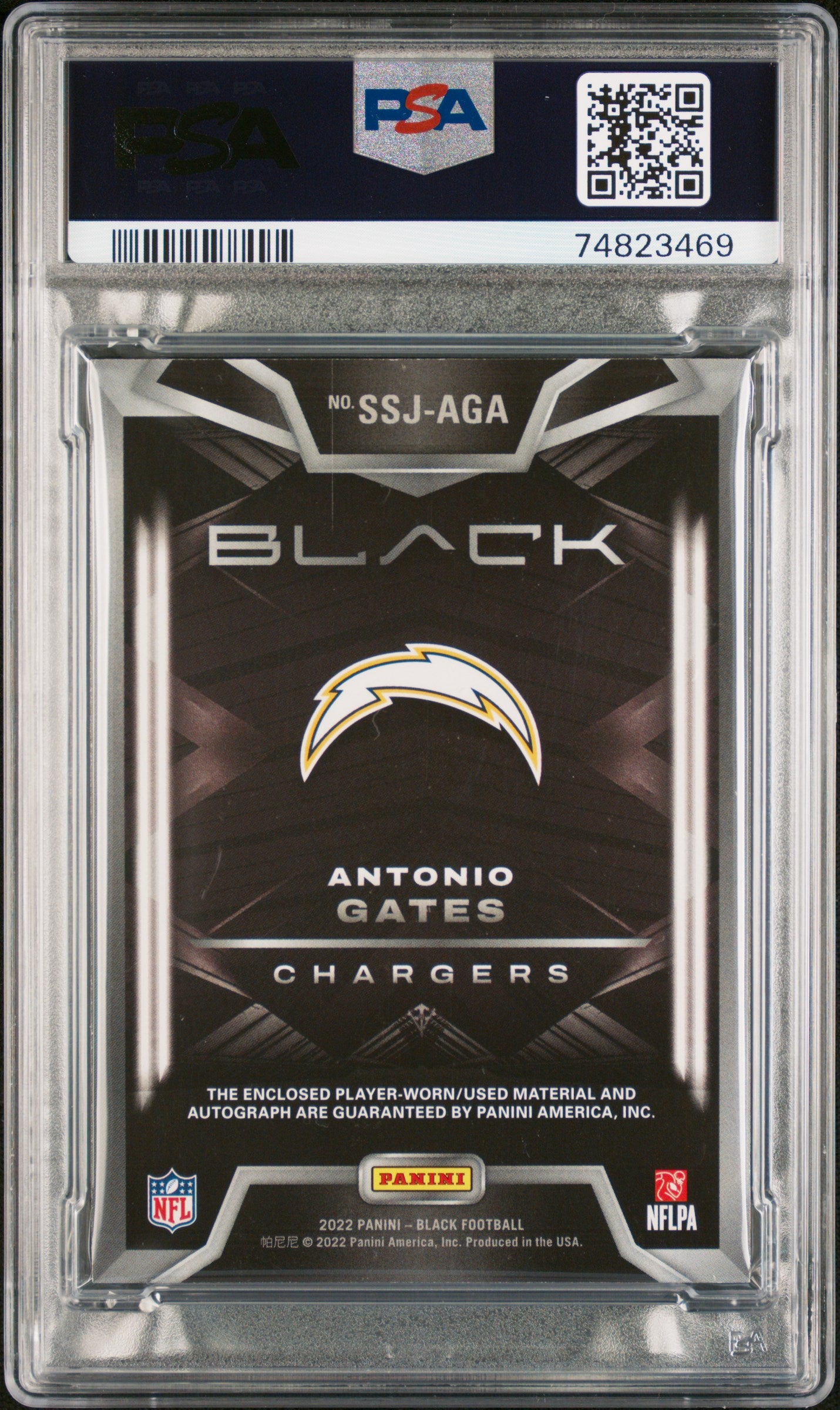 2022 Panini Black Antonio Gates Patch Auto Gold 1/2 #SSJAGA PSA 8