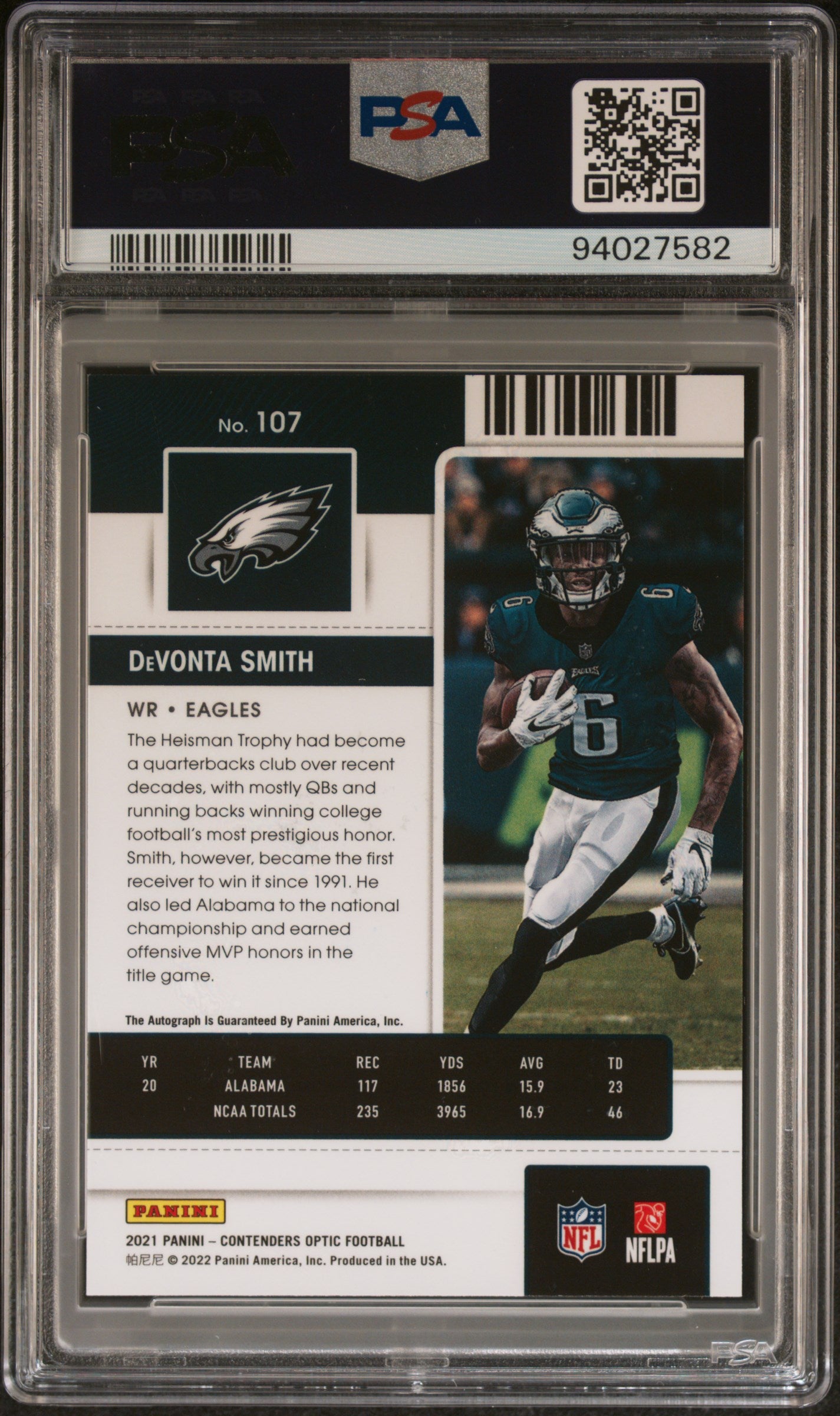 2021 Panini Contenders Optic Devonta Smith Rookie Auto #107 PSA 9