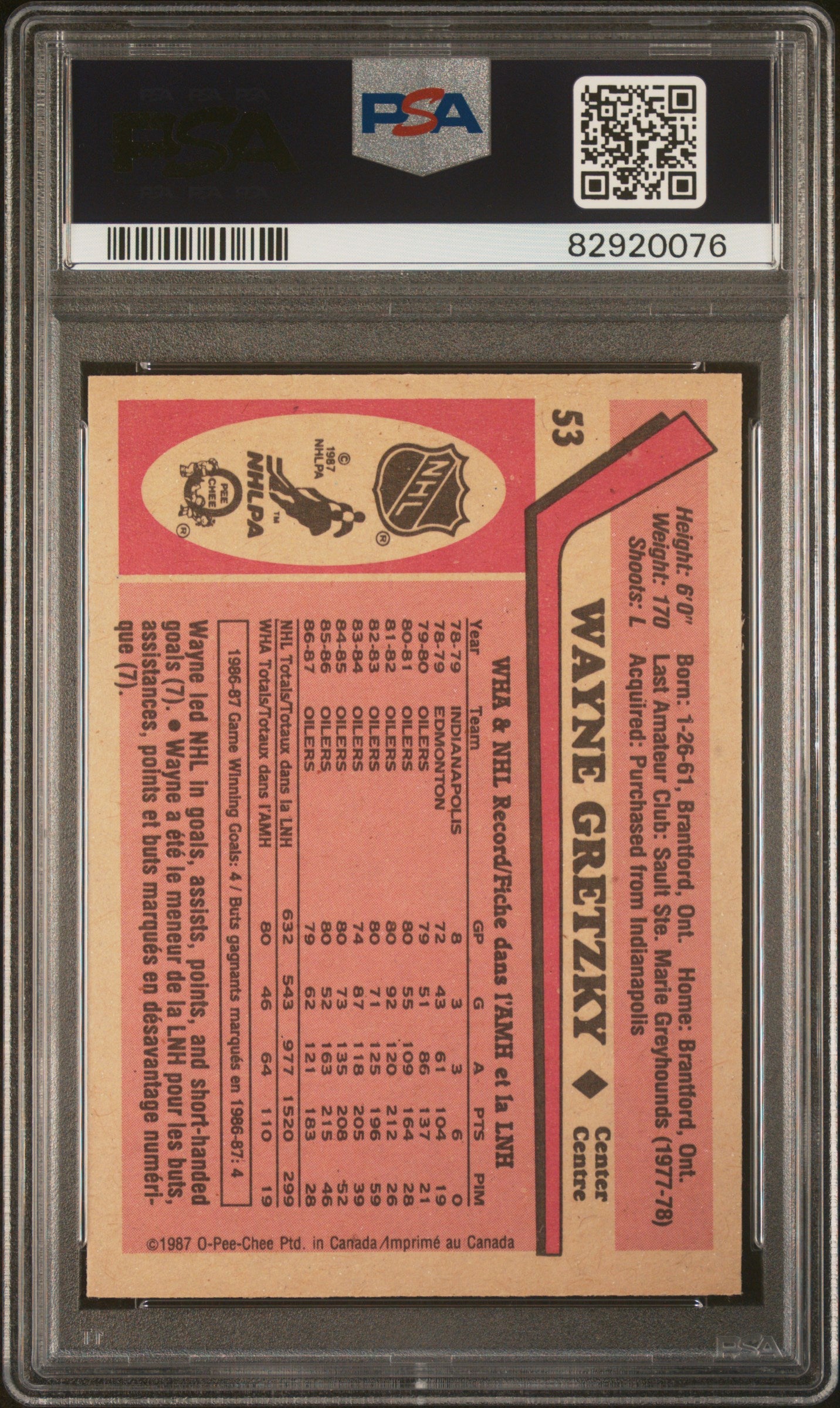 1987 O-Pee-Chee Wayne Gretzky #53 PSA 9