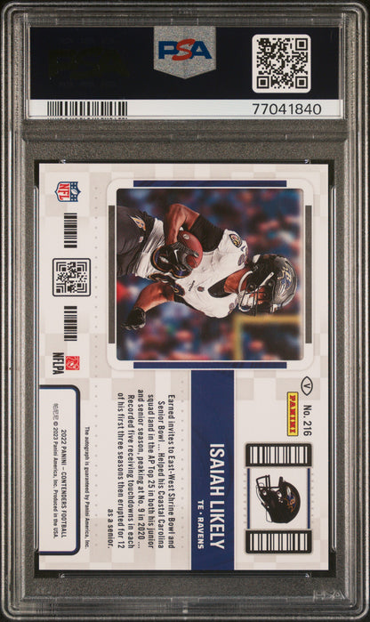 2022 Panini Contenders Isaiah Likely Rookie Auto 11/49 Playoff #216 PSA 10