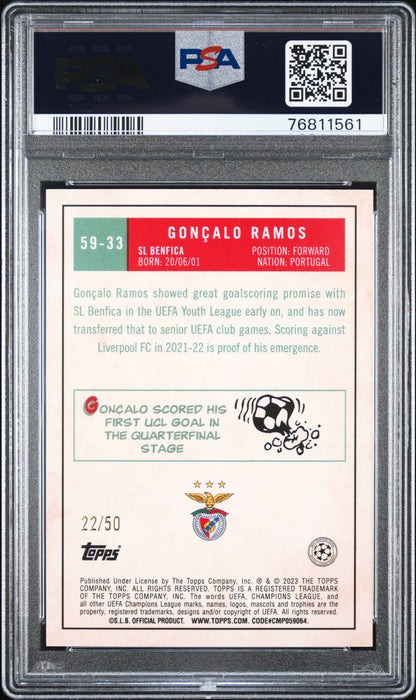 2022 Topps UEFA Topps Goncalo Ramos 1959 Topps Gold /50 #59-33 PSA 9