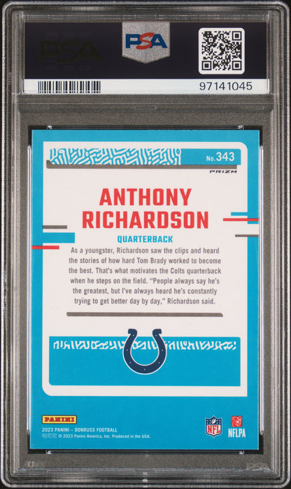 2023 Panini Donruss Anthony Richardson Optic Preview Red & Green #343 PSA 10