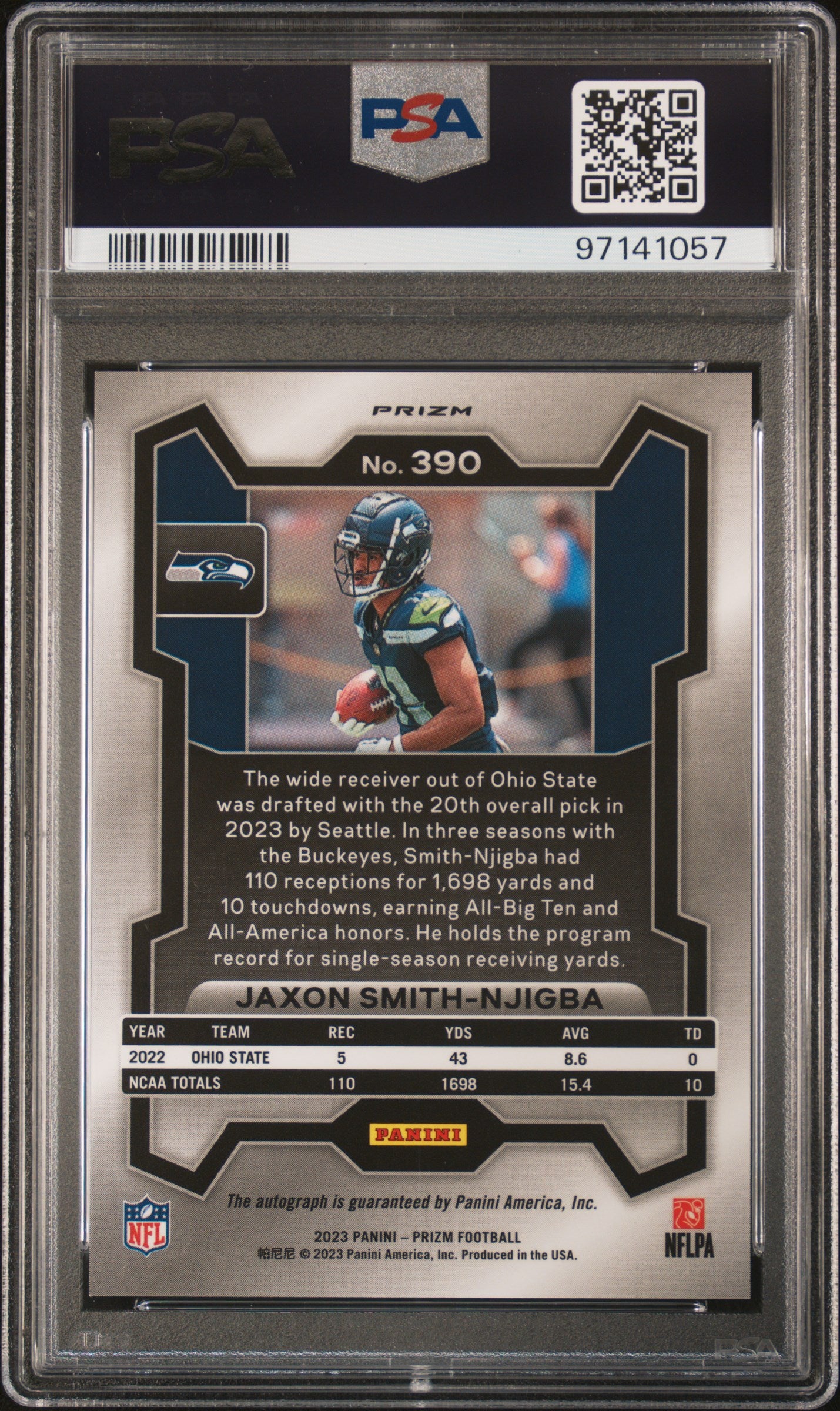 2023 Panini Prizm Jaxon Smith-Njigba Rookie Silver Autograph #390 PSA 10