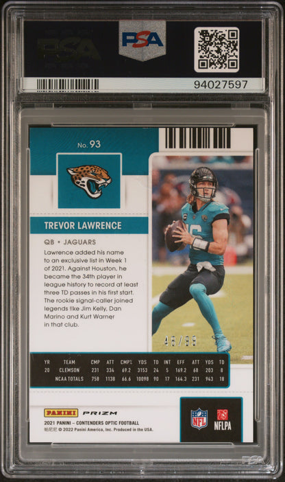 2021 Panini Contenders Optic Trevor Lawrence Blue 48/99 #93 PSA 8