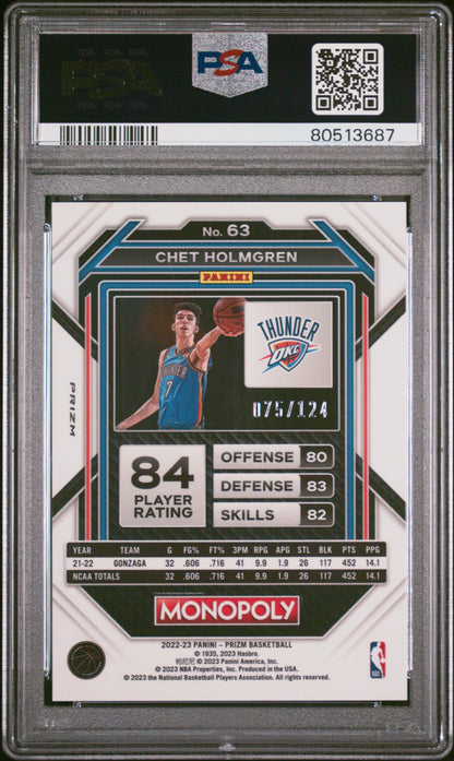 2022 Panini Prizm Monopoly Chet Holmgren Orange Prizm /124  #63 PSA 10