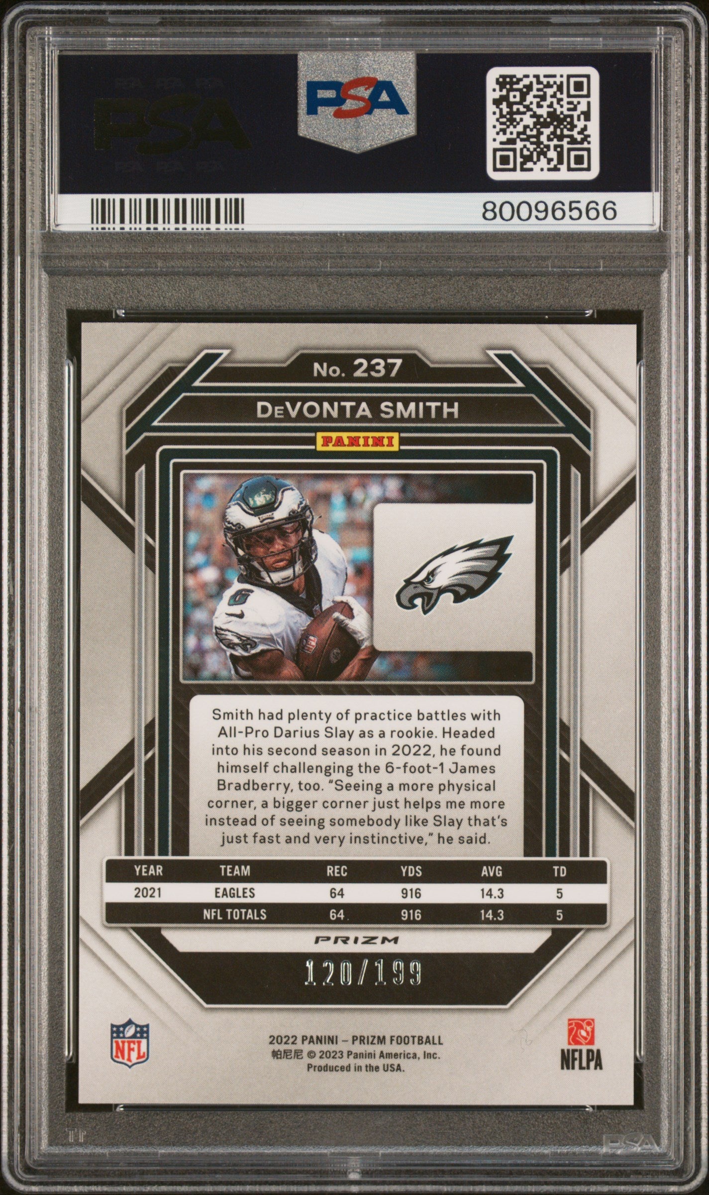 2022 Panini Prizm Devonta Smith Blue Wave #237 PSA 10