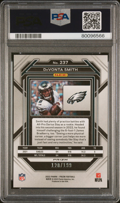 2022 Panini Prizm Devonta Smith Blue Wave #237 PSA 10