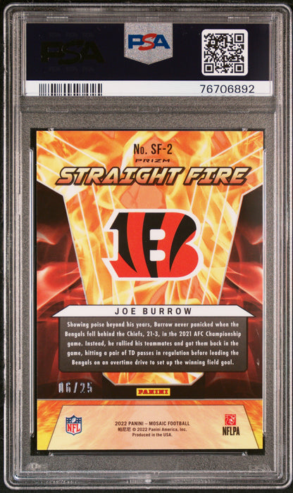 2022 Panini Mosaic Joe Burrow Straight Fire White Mosaic /25 #SF2 PSA 10