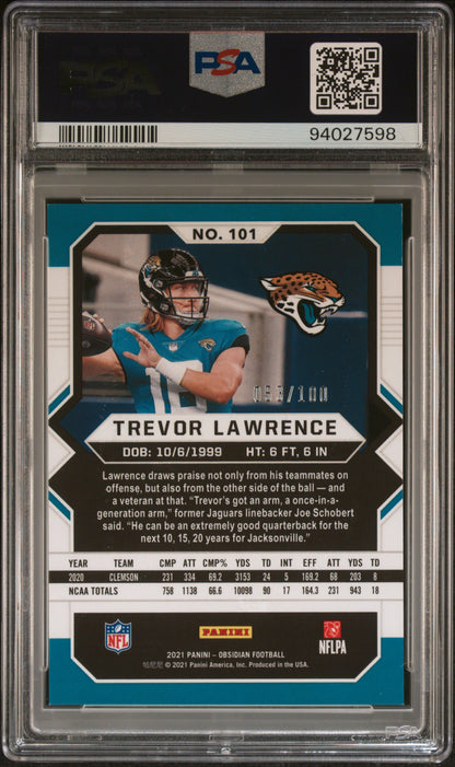 2021 Panini Obsidian Trevor Lawrence Electric Etch Purple 053/100 #101 PSA 9