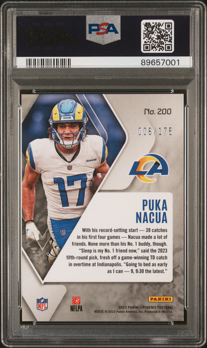 2023 Panini Phoenix Puka Nacua Lava Rookie RC /175 #200 PSA 10