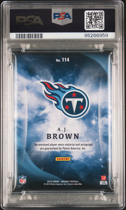 2019 Panini Origins A. J. Brown Rookie Patch Auto Turquoise 12/25 #114 PSA 8