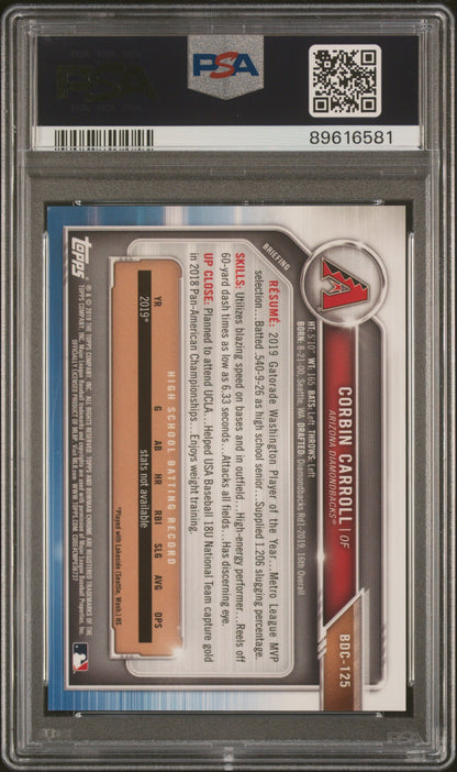 2019 Bowman Draft Corbin Carroll Chrome Blue /150 Refractor #BDC125 PSA 9