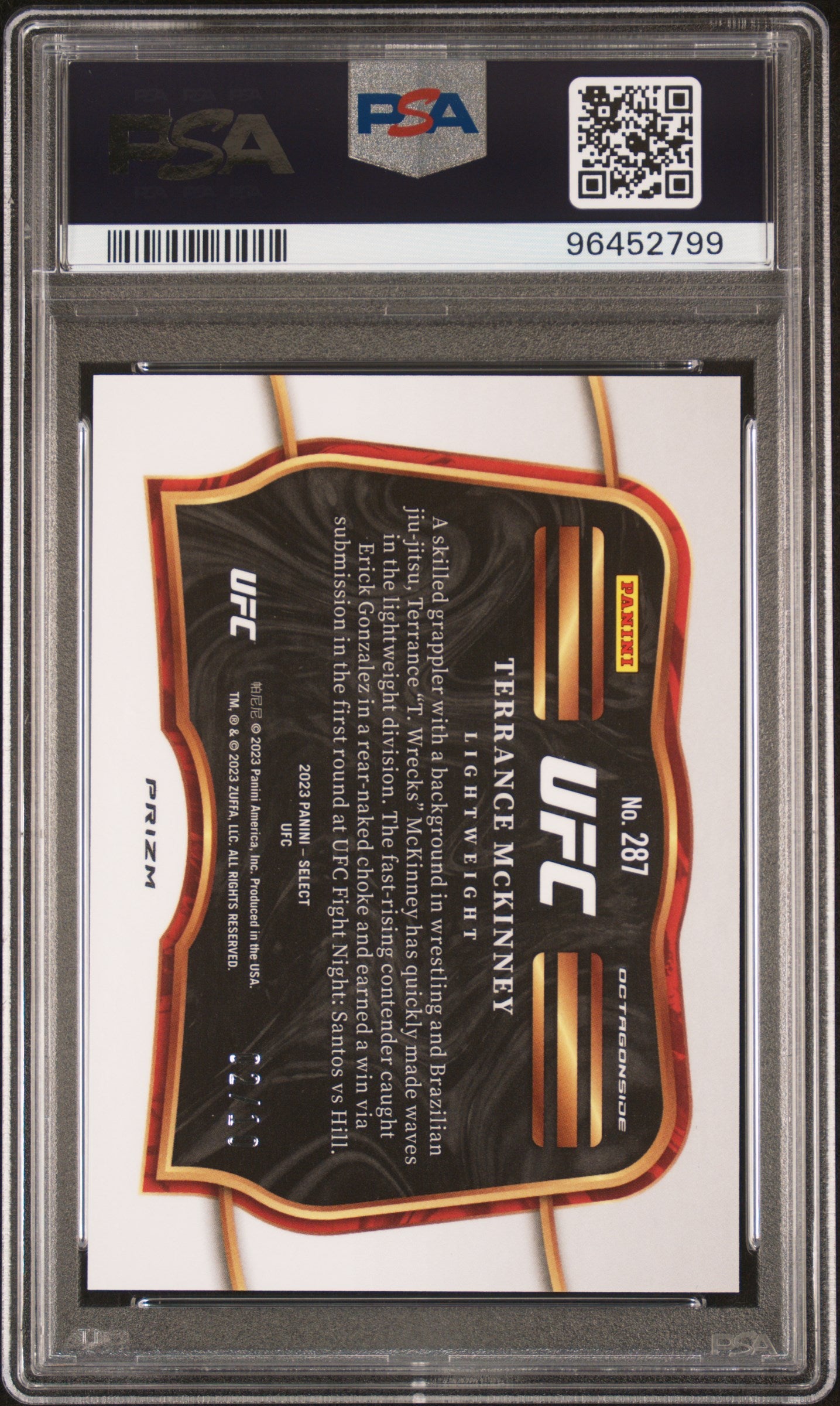 2023 Select UFC Terrance Mckinney Gold Octagonside /10 #287 PSA 10