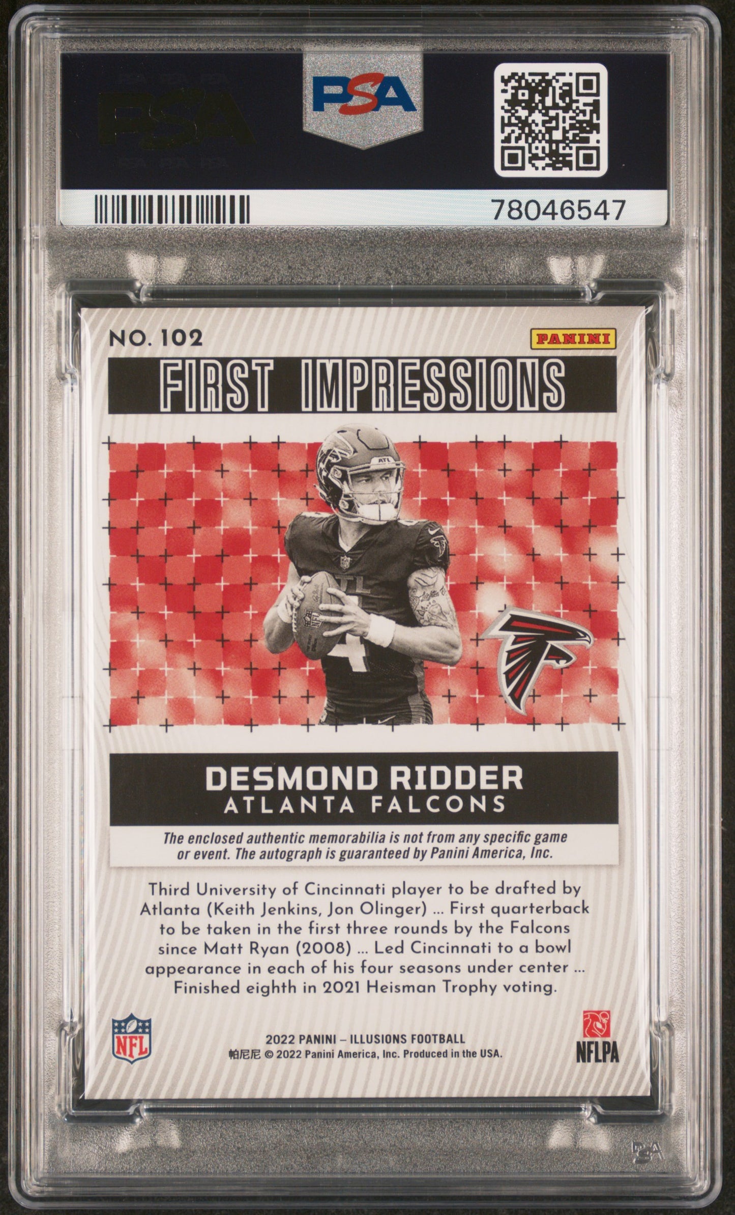 2022 Panini Illusions Desmond Ridder  Rookie Patch Auto /199 #102 PSA 10