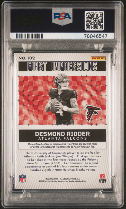 2022 Panini Illusions Desmond Ridder  Rookie Patch Auto /199 #102 PSA 10