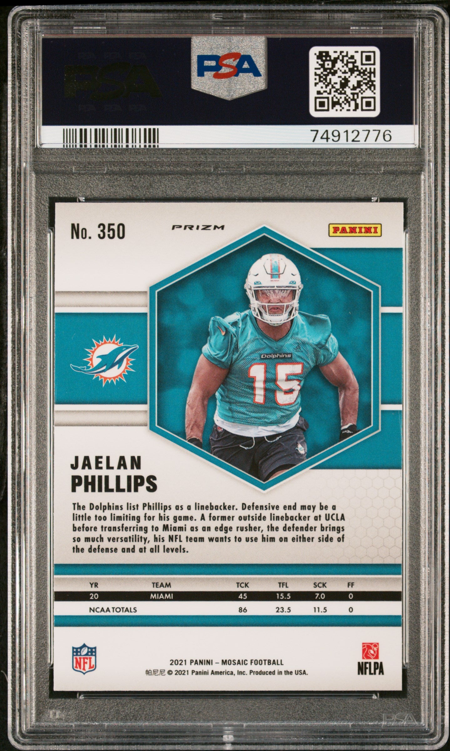 2021 Panini Mosaic Jaelan Phillips Genesis Rookie RC #350 PSA 10