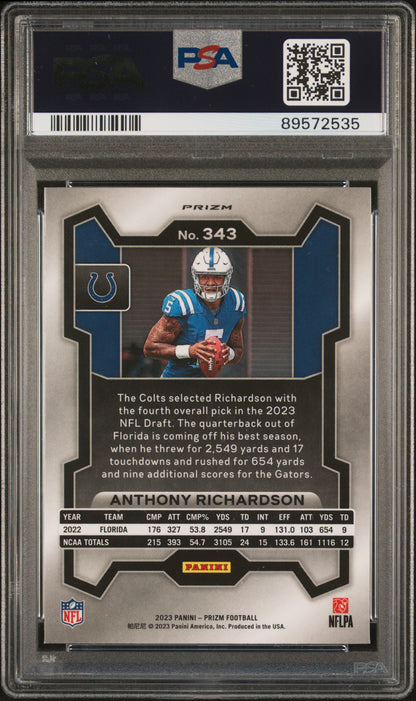 2023 Panini Prizm Anthony Richardson Black & White Checker RC #343 PSA 10