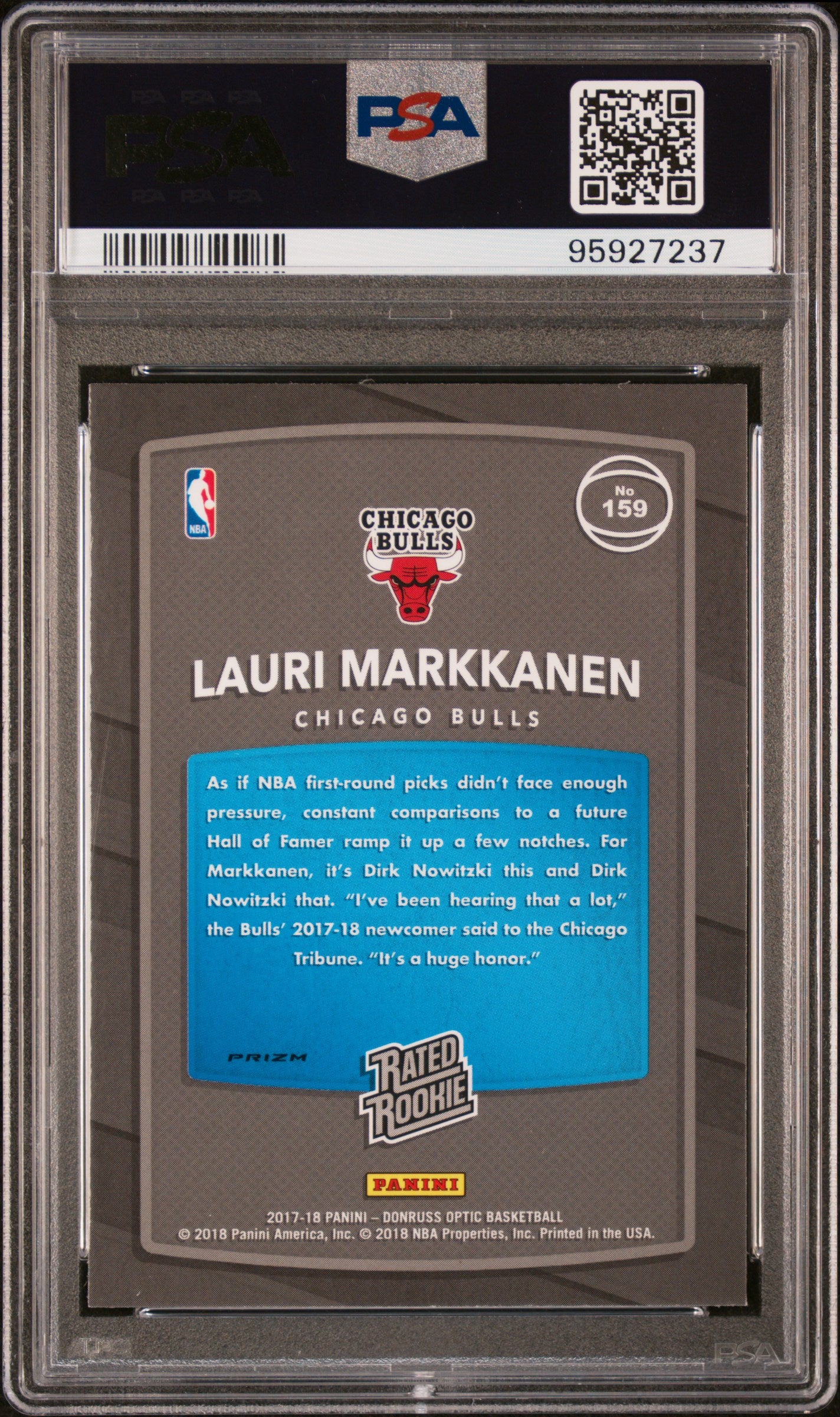2017 Donruss Optic Lauri Markkanen Rated Rookie Fast Break Holo #159 PSA 10