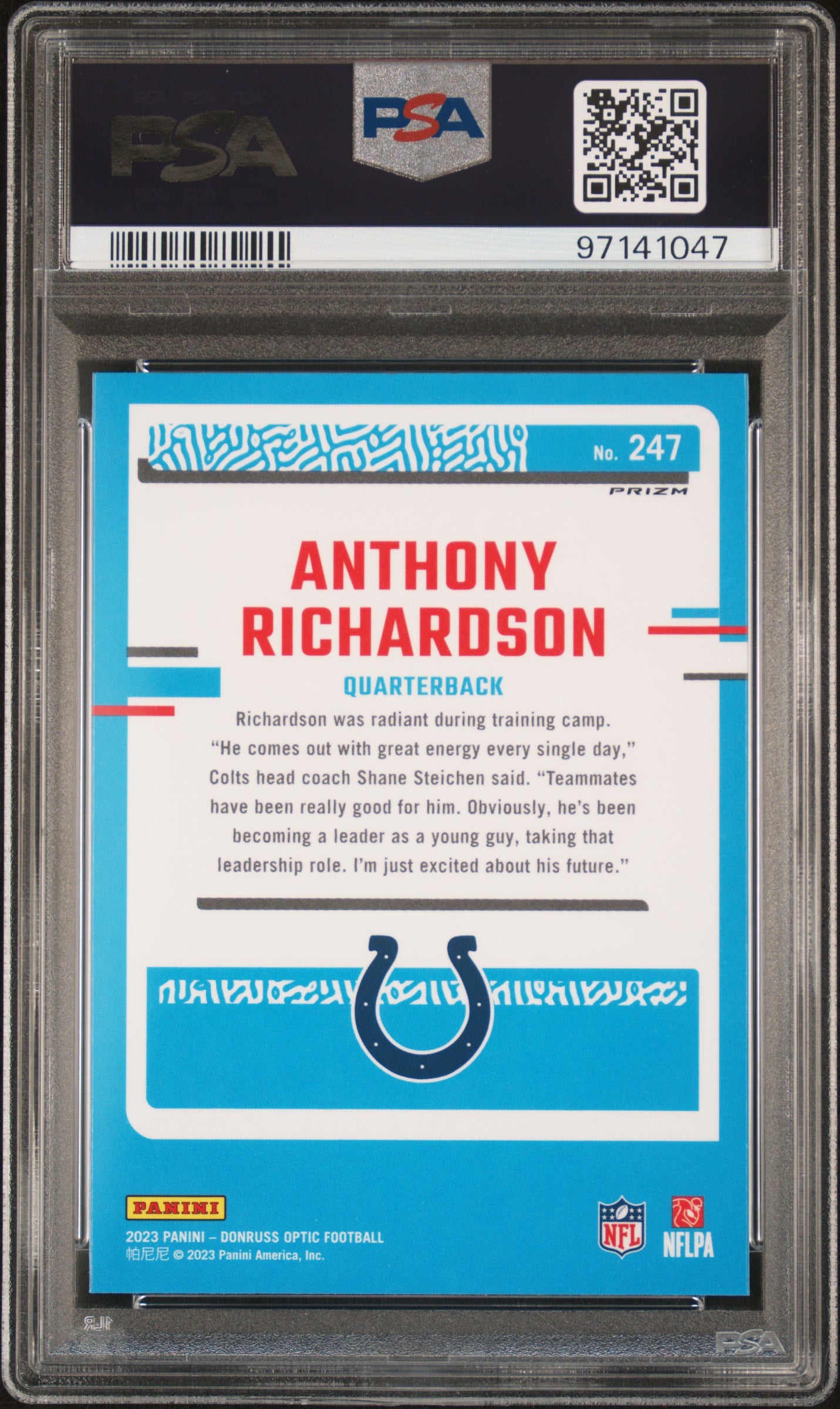 2023 Panini Donruss Optic Anthony Richardson Purple Shock #247 PSA 10