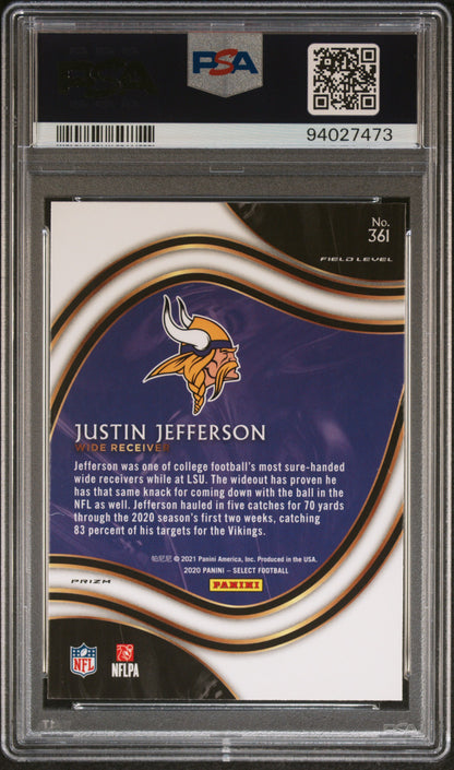 2020 Panini Select Justin Jefferson Rookie RC Silver Field Level #361 PSA 10