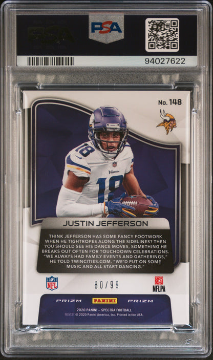 2020 Panini Spectra Justin Jefferson Rookie RC 80/99 #148 PSA 10