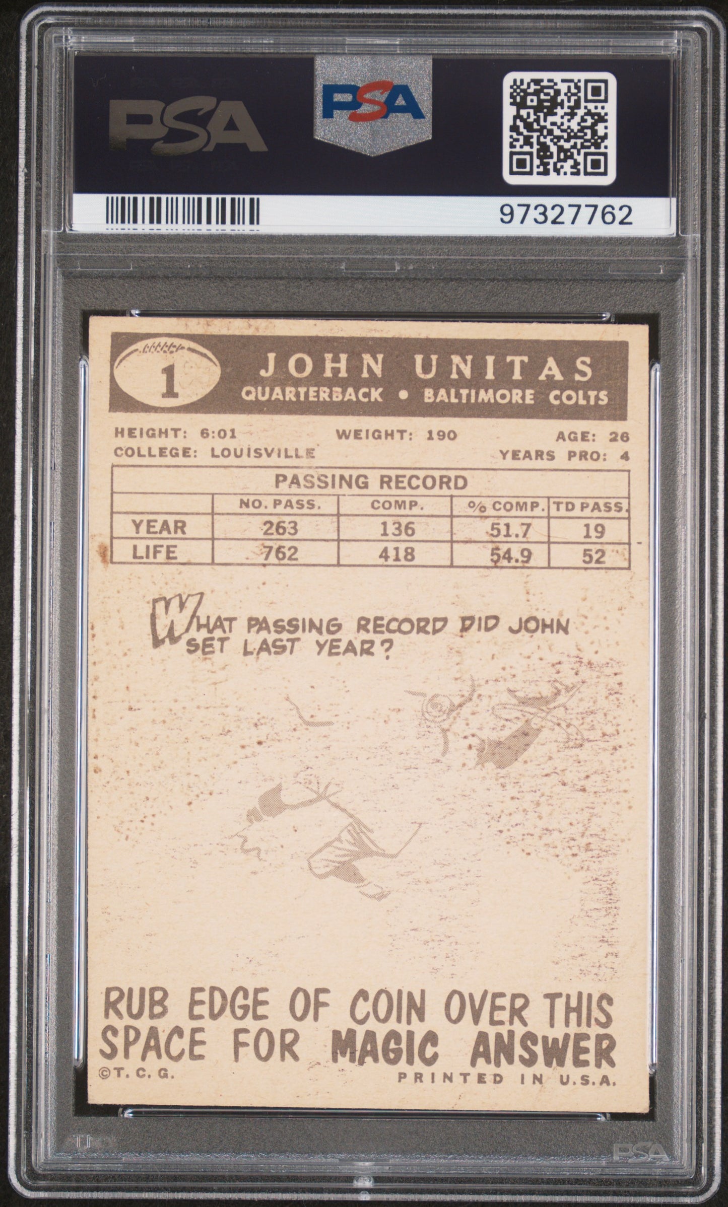 1959 Topps Johnny Unitas #1 PSA 4