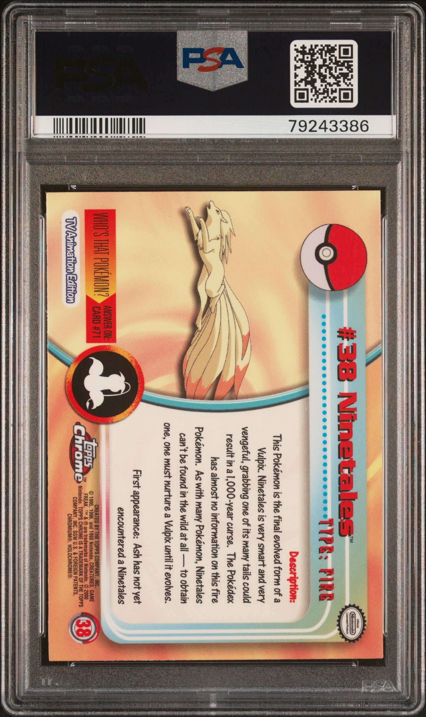 2000 Pokemon TCG Ninetales Topps Chrome Pokemon T.V. #38 PSA 10