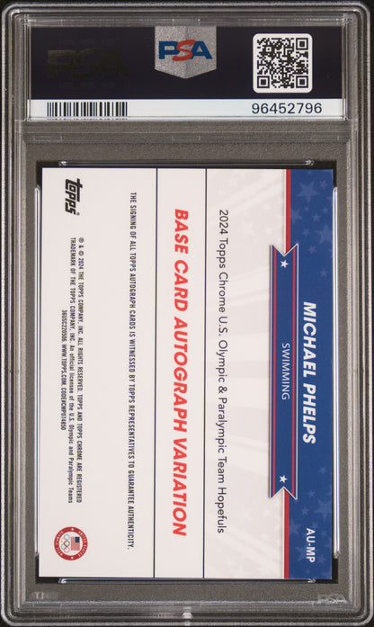 2024 Topps Chrome Olympic Michael Phelps Auto Flag Refractor 37/76 #AUMP PSA 10