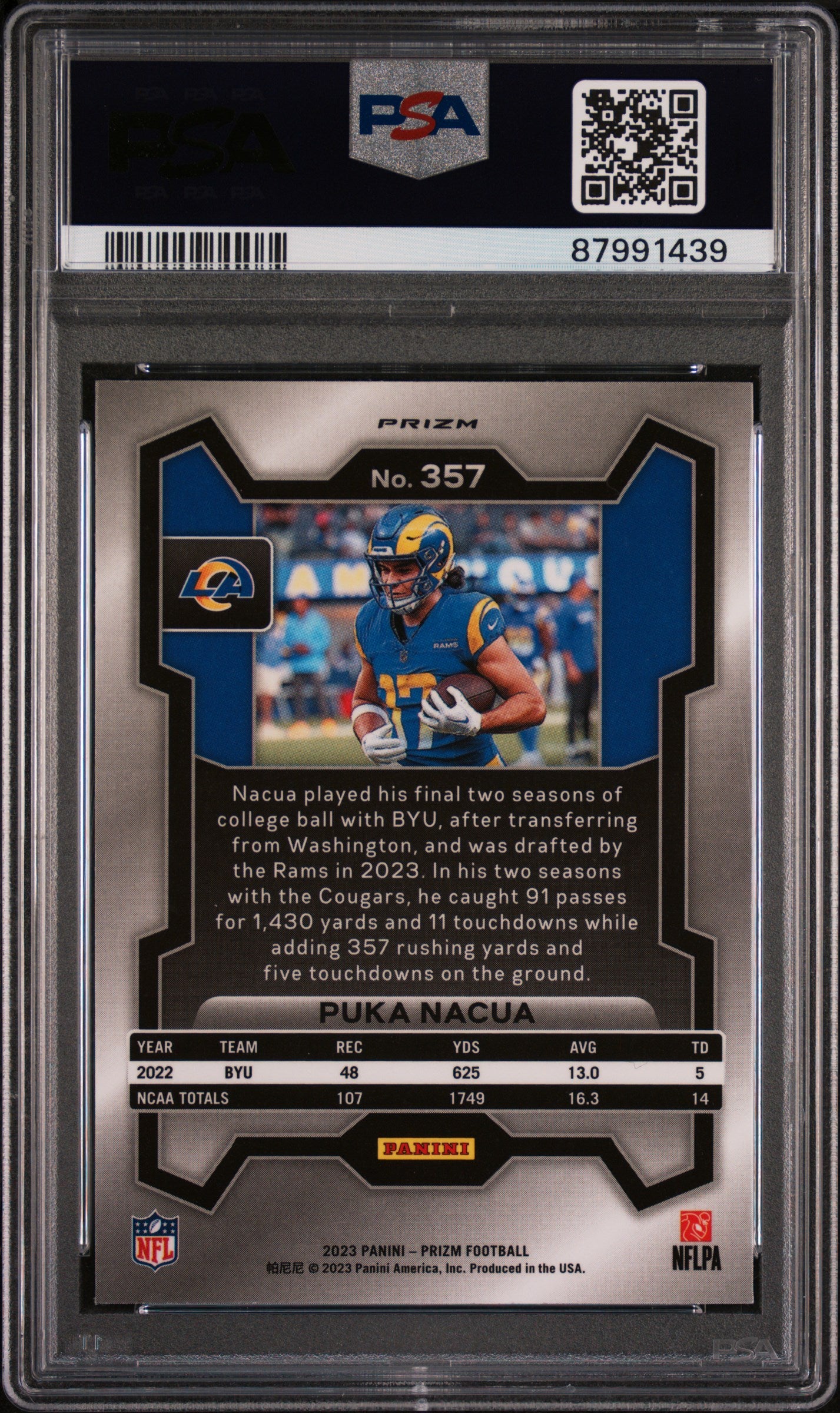 2023 Panini Prizm Puka Nacua Rookie RC Silver Prizm #357 PSA 10