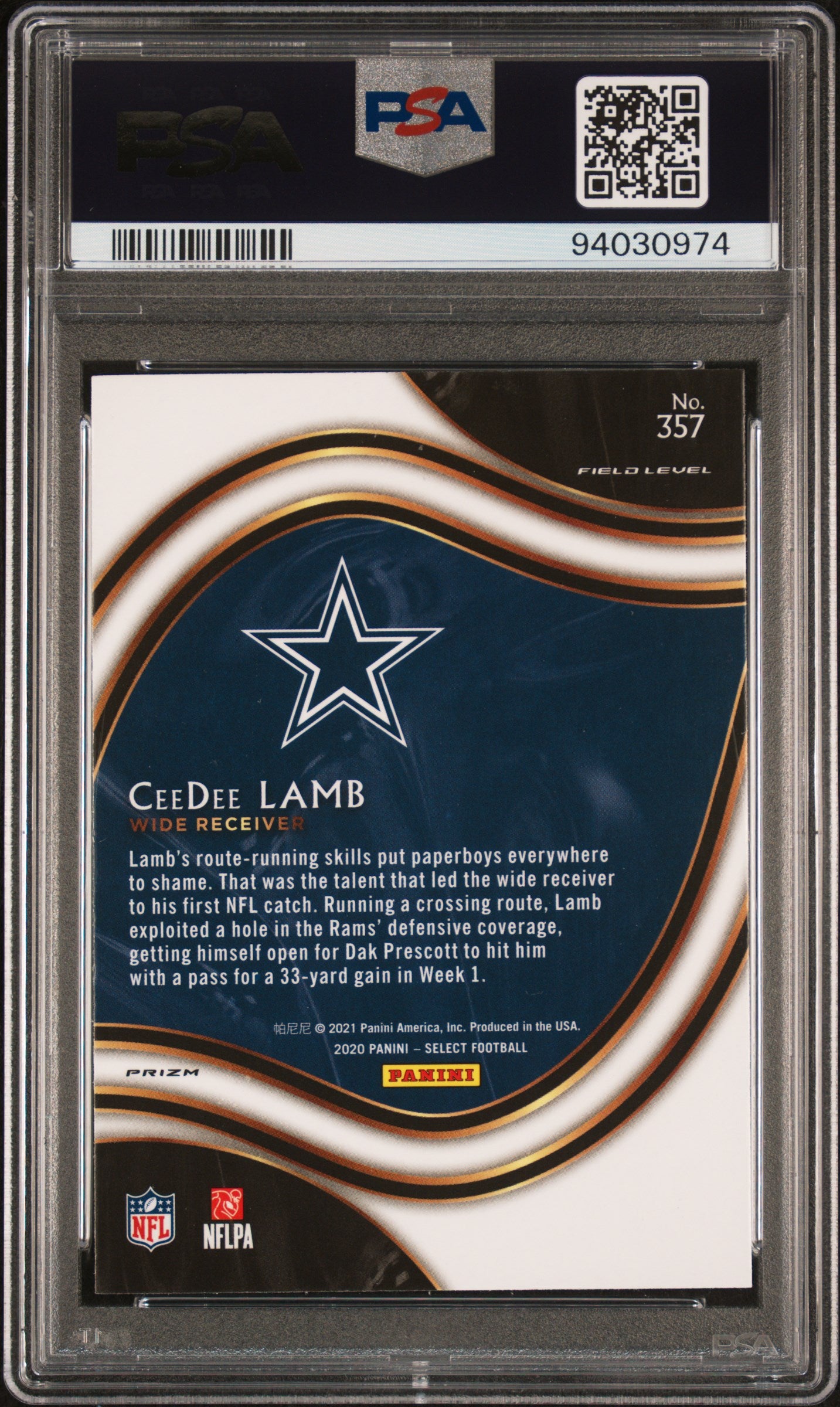 2020 Panini Select Ceedee Lamb Silver Prizm #357 PSA 9