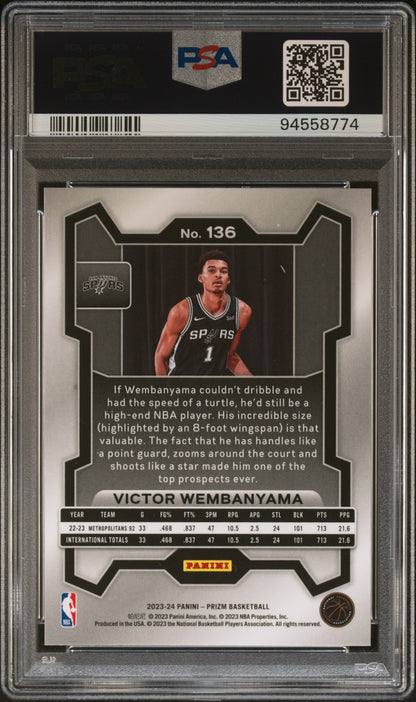 2023 Panini Prizm Victor Wembanyama Rookie RC #136 PSA 10