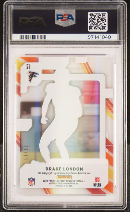 2022 Panini Clearly Donruss Drake London Rookie Auto Stripes 11/18 #57 PSA 10