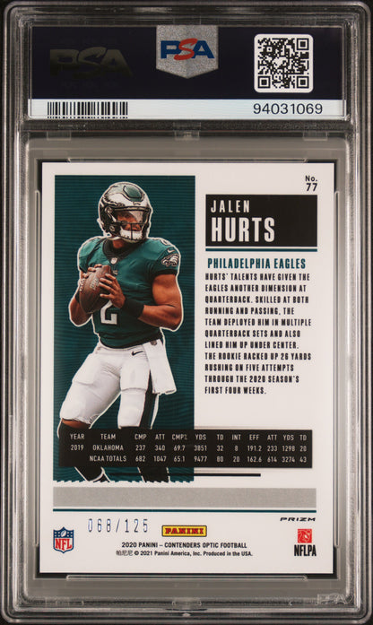 2020 Panini Contenders Optic Jalen Hurts Rookie Red 013/125 #77 PSA 9