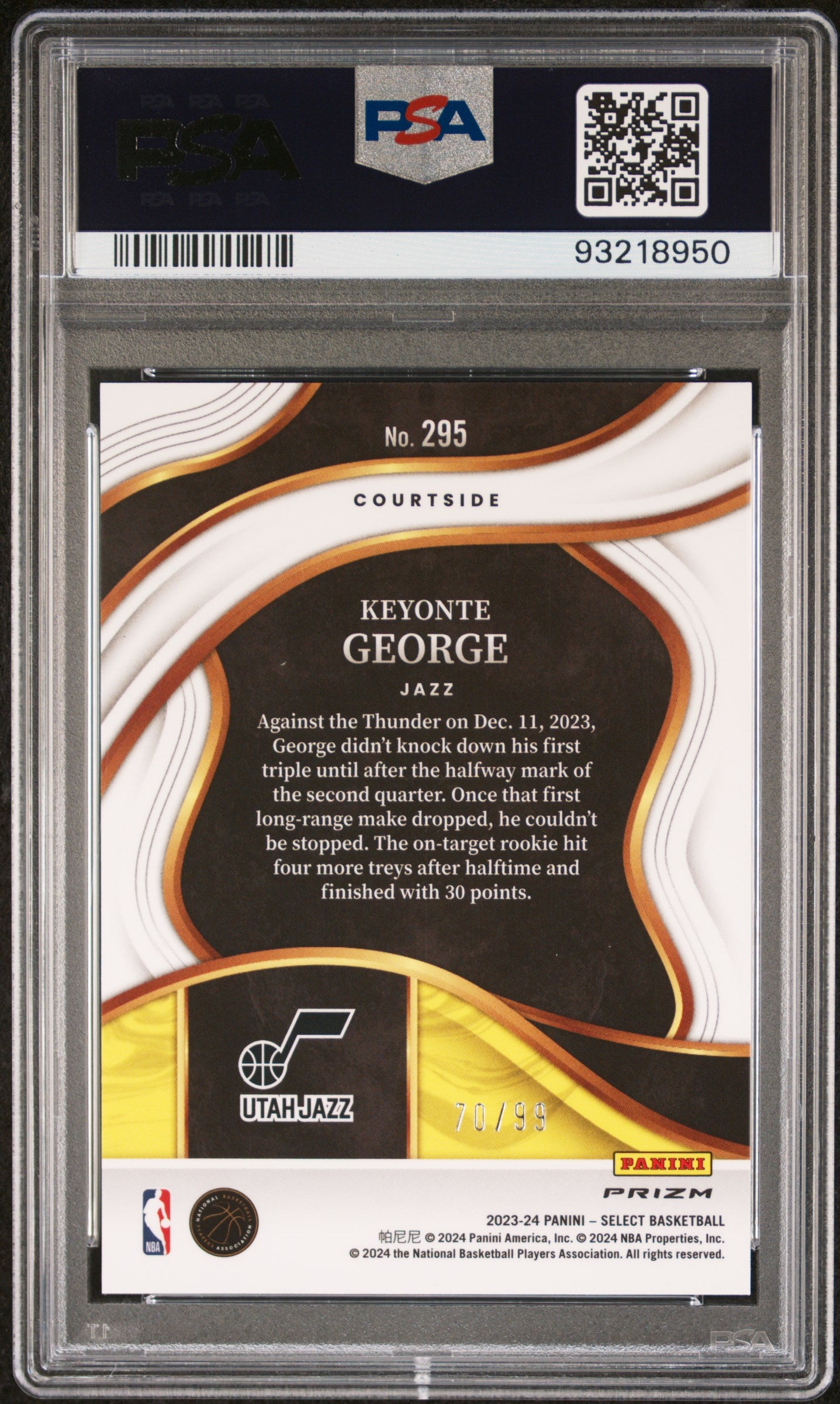 2023 Panini Select Keyonte George Light Blue Disco 70/99 #295 PSA 10