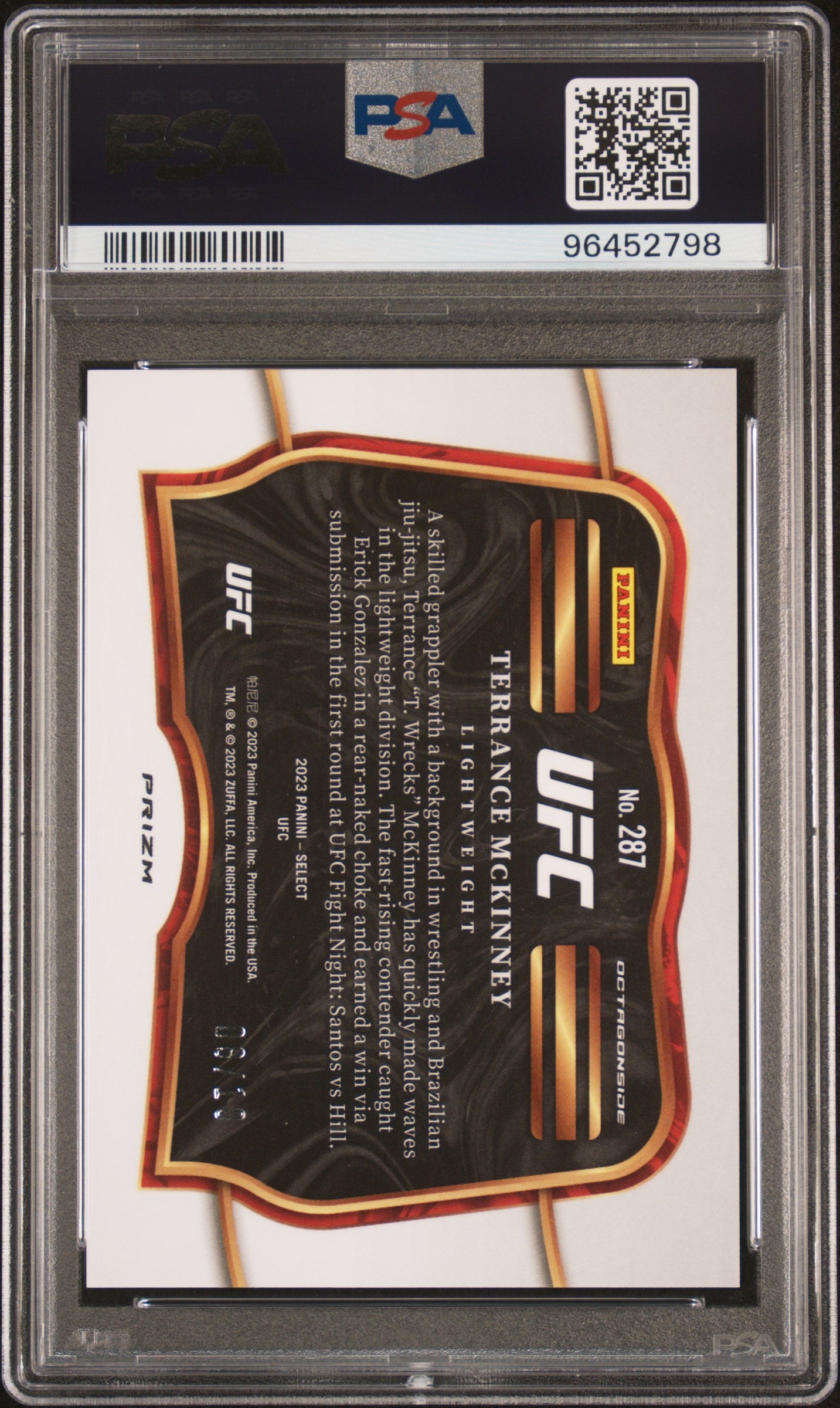 2023 Select UFC Terrance Mckinney Gold Disco /10 Octagonside #287 PSA 10