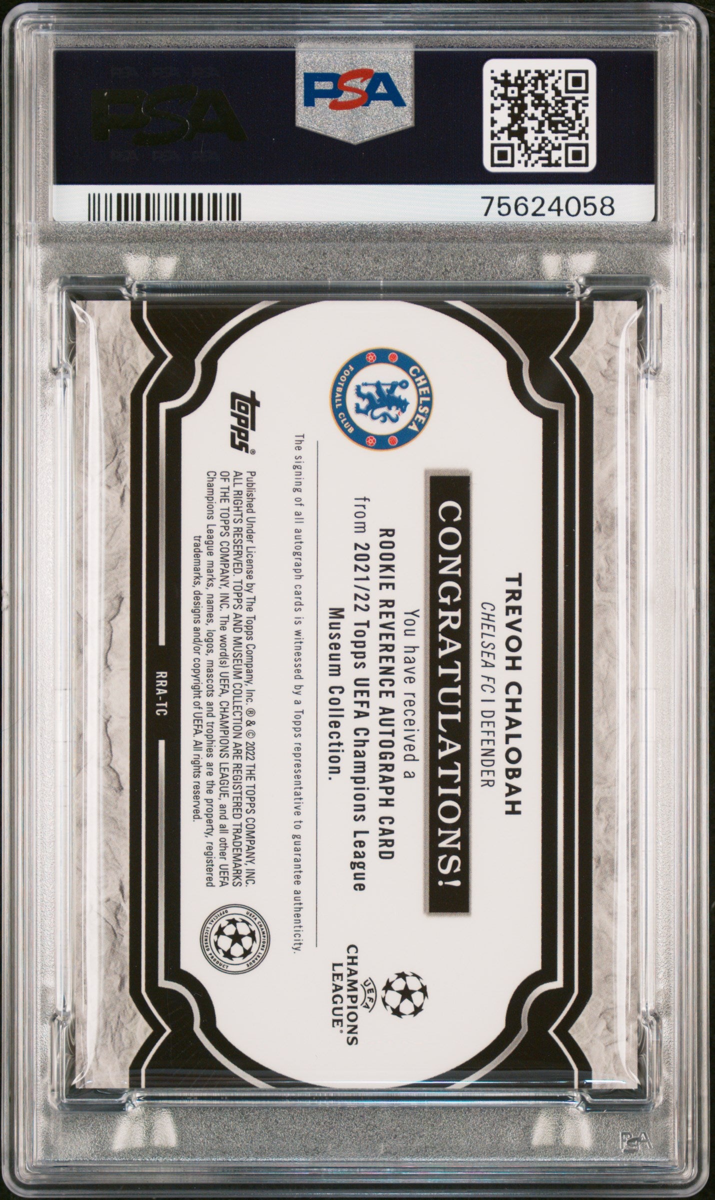 2021-2022 Topps Museum Collection Trevoh Chalobah Rookie Auto /75 #TC PSA 10