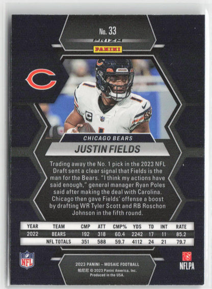 2023 Panini Mosaic Justin Fields White Sparkle SSP #33