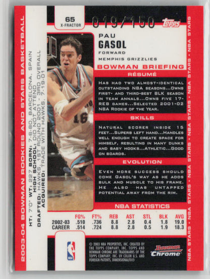 2003-04 Topps Chrome X-Fractor Pau Gasol 019/150 #65