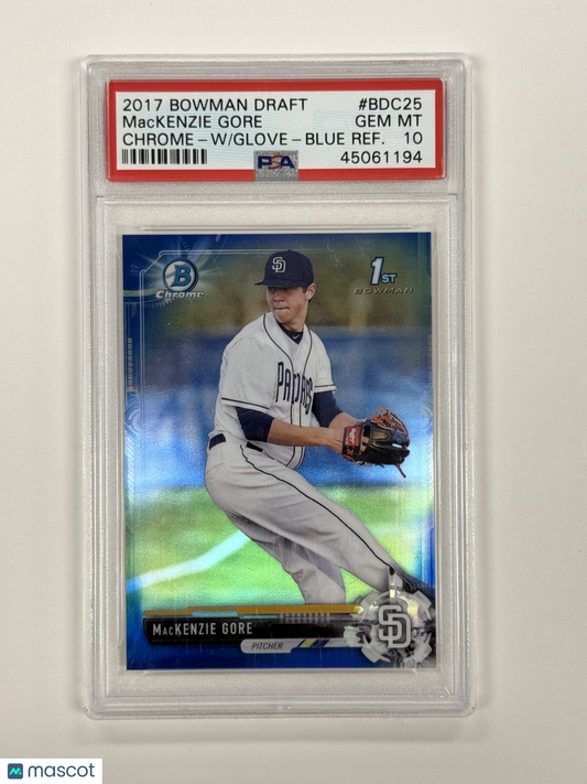 2017 Bowman Draft Mackenzie Gore Blue Refractor 028/150 #BDC25 PSA 10