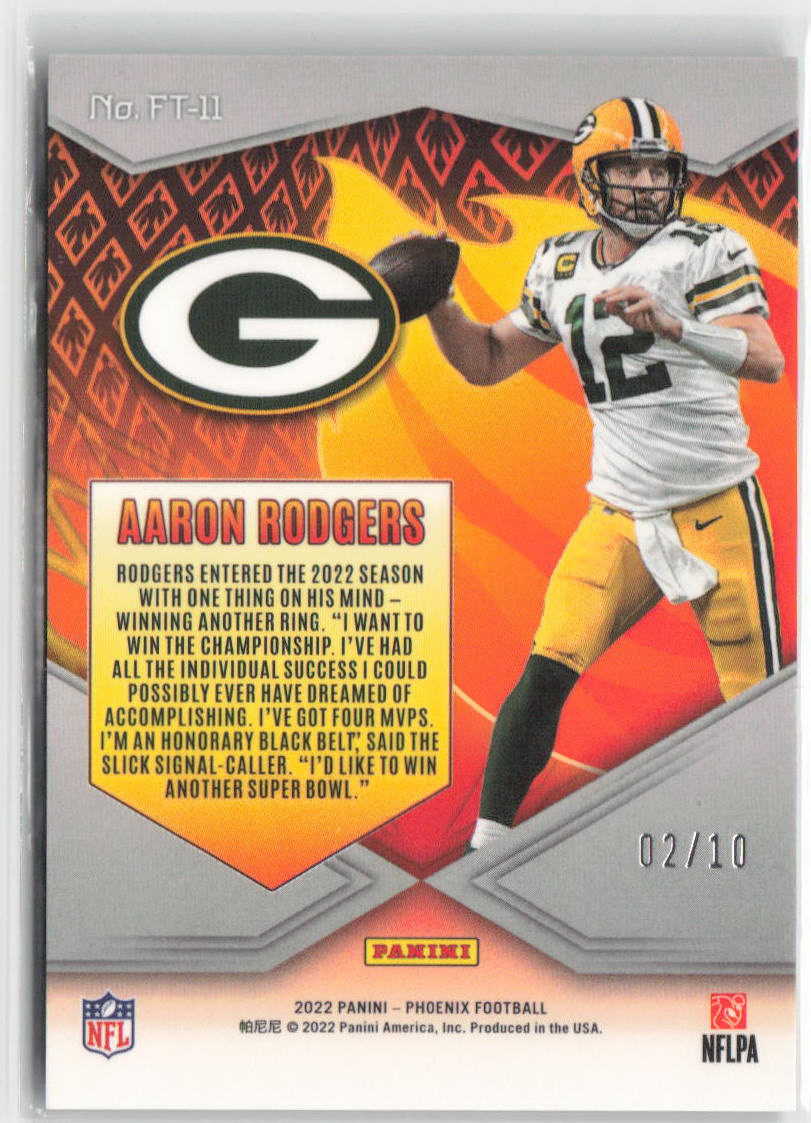 2022 Panini Phoenix Aaron Rodgers Flame Throwers 02/10 Black #FT-11