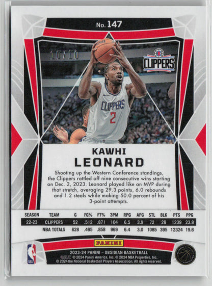 2023-24 Panini Obsidian Kawhi Leonard 10/10 Gold Flood #147