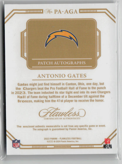 2023 Flawless Antonio Gates 06/15 Patch Autograph #PA-AGA