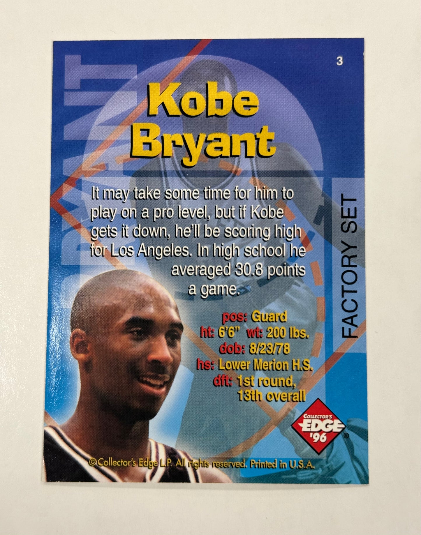 1996 Edge Radical Recruits Kobe Bryant #3