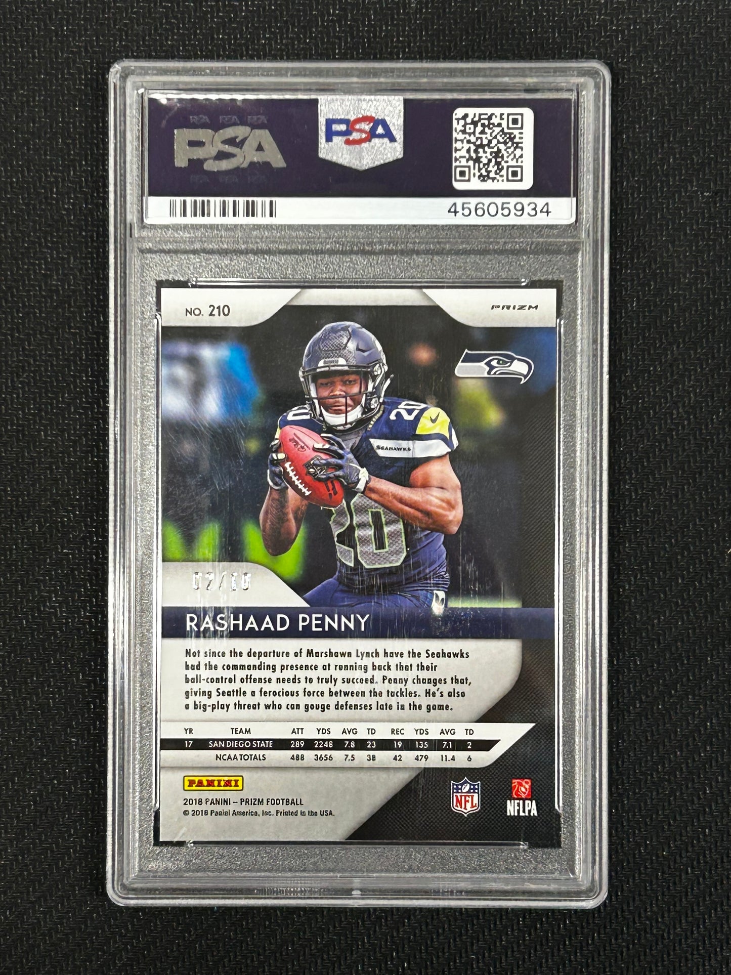 2018 Panini Prizm Rookie Rashaad Penny Gold Prizm 02/10 #210 PSA 9