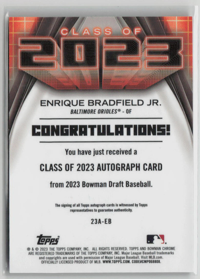 2023 Bowman Draft Enrique Bradfield Jr. Class of 2023 Auto #23A-EB