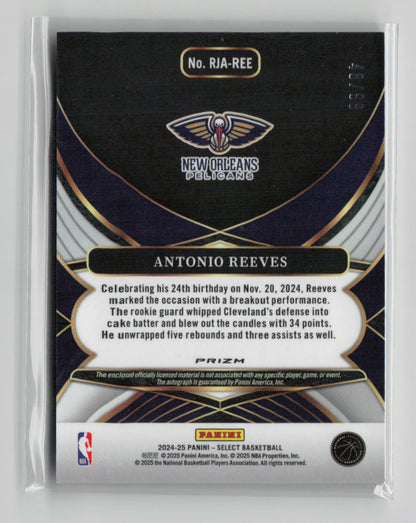 2024-25 Panini Select Antonio Reeves Rookie Patch Auto Red Wave 66/87 #RJA-REE