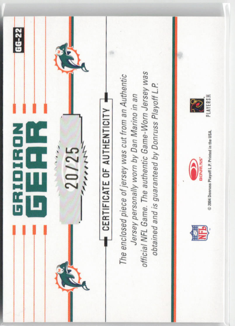 2004 Donruss Gridiron Gear Dan Marino #20/25 #GG-22