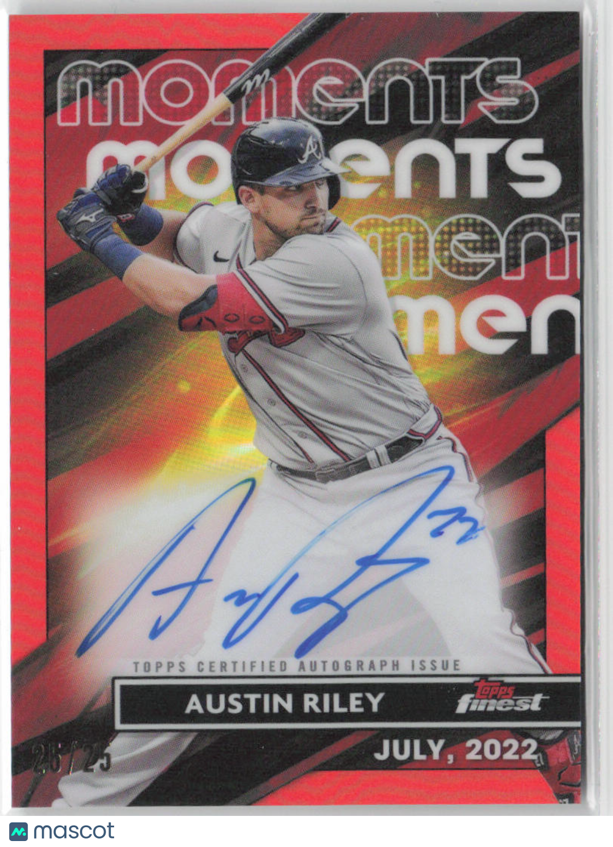 2023 Topps Finest Austin Riley Moments Orange Auto 25/25 #FMA-AR Autographed