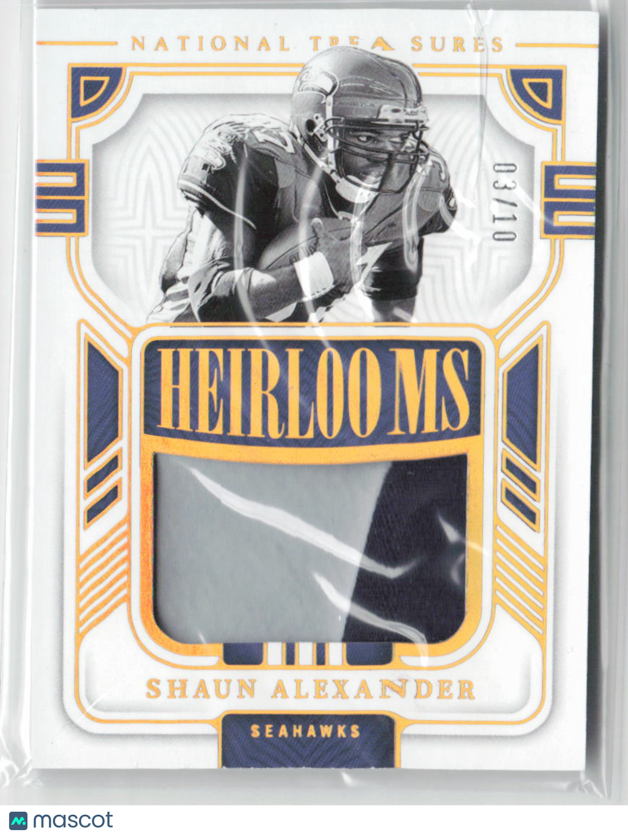 2022 Panini National Treasures Shaun Alexander Heirlooms Patch #3/10 #No. 10