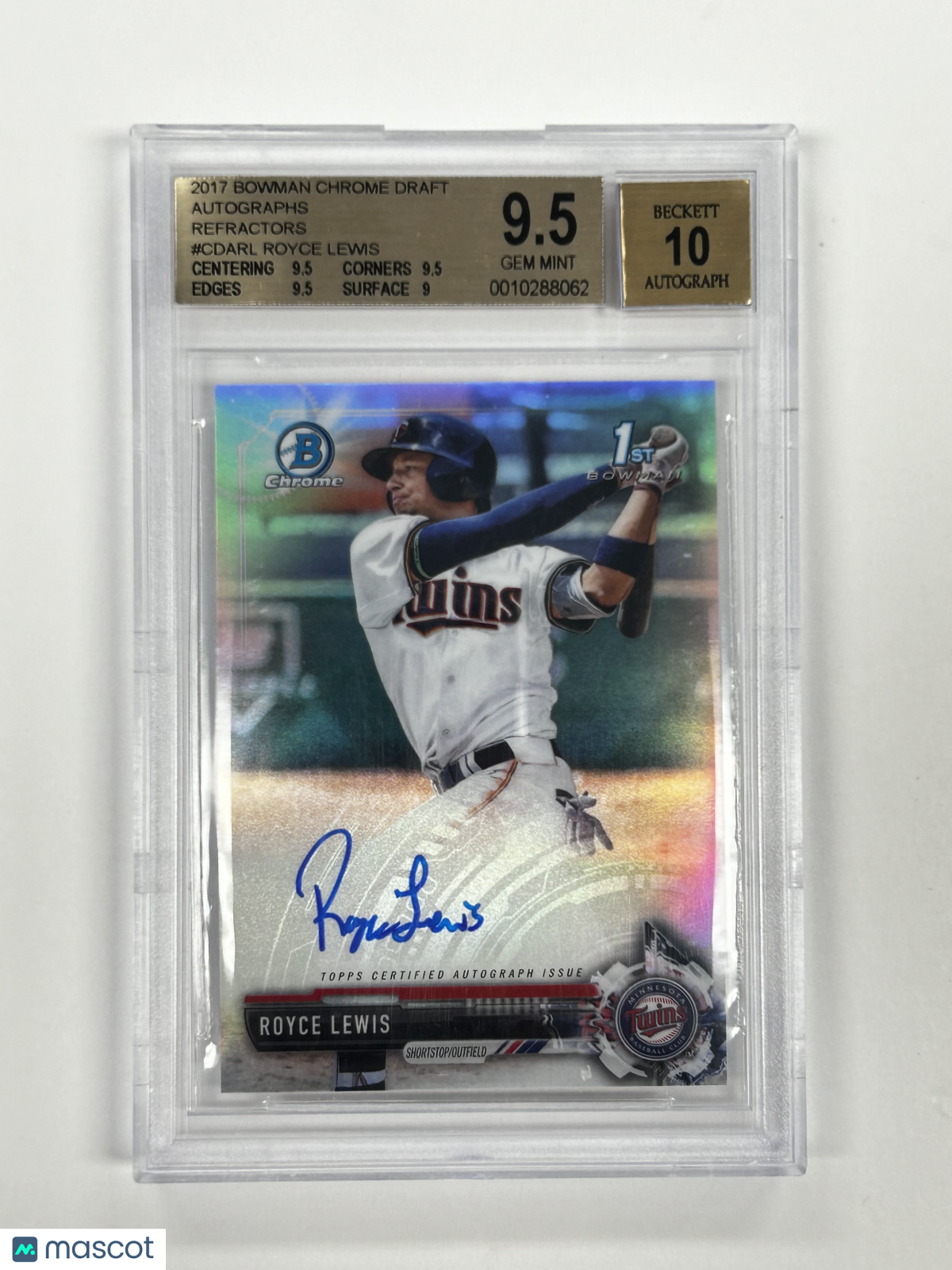 2017 Bowman Chrome Draft Royce Lewis Refractor Auto 489/499 #CDARL BGS 9.5